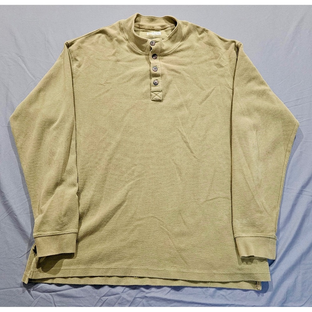 Duluth Trading Co Henley Shirt Mens Large Green Long Sleeve Waffle Knit